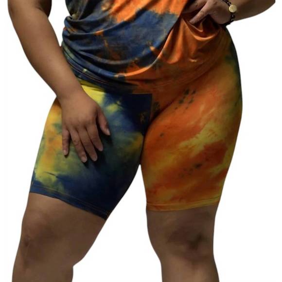 NEW DAISY tie dye v-neck short set in orange multi - Picture 3 of 3